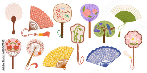 Vibrant Collection Of Asian Hand Fans Adorned With Intricate Designs, Rich Colors, And Delicate Craftsmanship