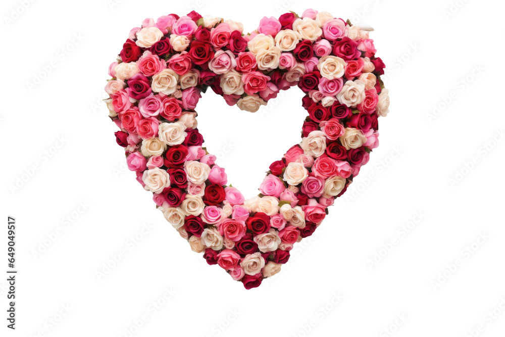 heart wreath made of red and pink roses vintage illustration isolated on a transparent background, generative ai