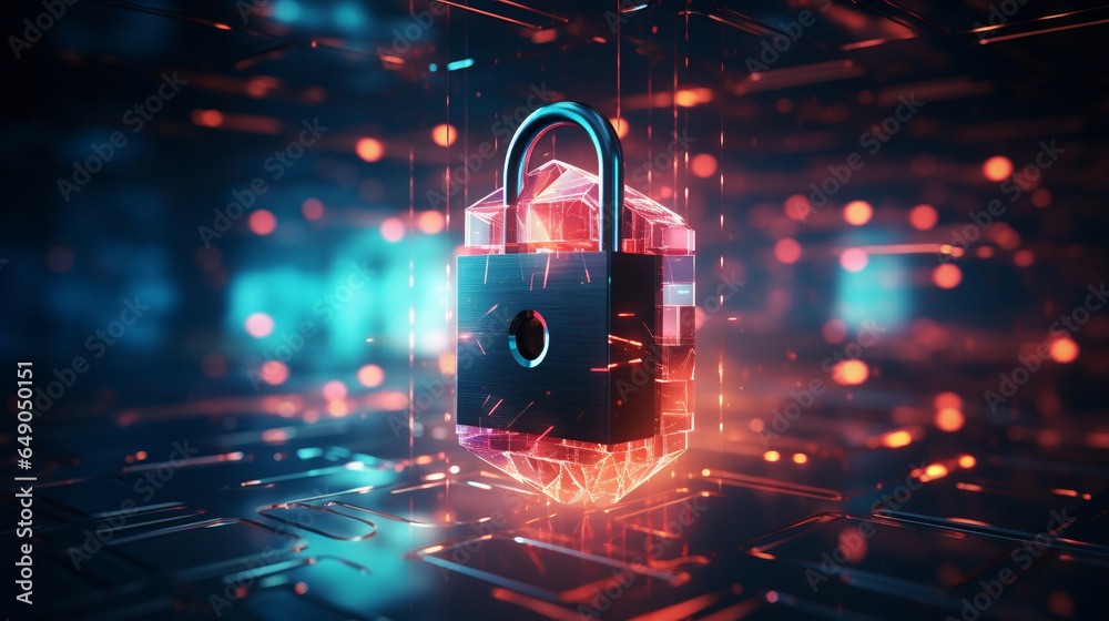Digital padlock symbolizing blockchain transaction security - obrazy, fototapety, plakaty 