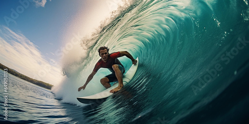 a surfboard, riding a wave, ocean spray, dynamic action shot © Marco Attano