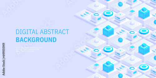 Future technology digital abstract background concept Digital cyberspace and data network Quantum computer or block chain of finance data Blockchain fintech and mining cryptocurrency Vector isometric