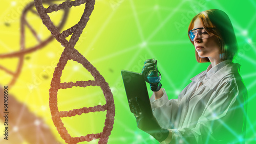 Geneticist woman. DNA spira...