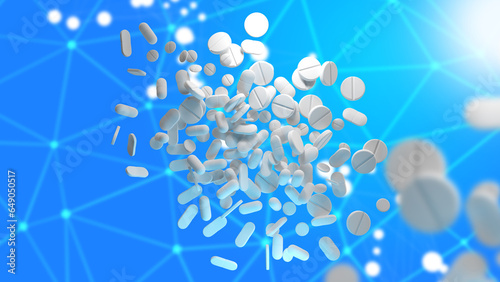 Antibiotic tablets. Flying ...