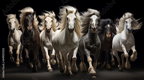 Miniature horses in a harmonious formation, showcasing their elegance in motion.