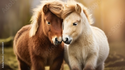 Miniature horses in a heartwarming embrace, showcasing their affectionate nature.
