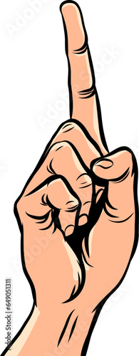 Index finger of a young man. The man hand points up.