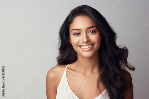 Smiling latin hispanic girl with perfect white teeth