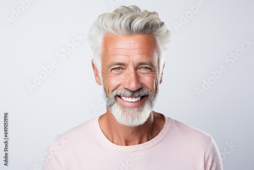 Happy senior man laughing looking at camera isolated