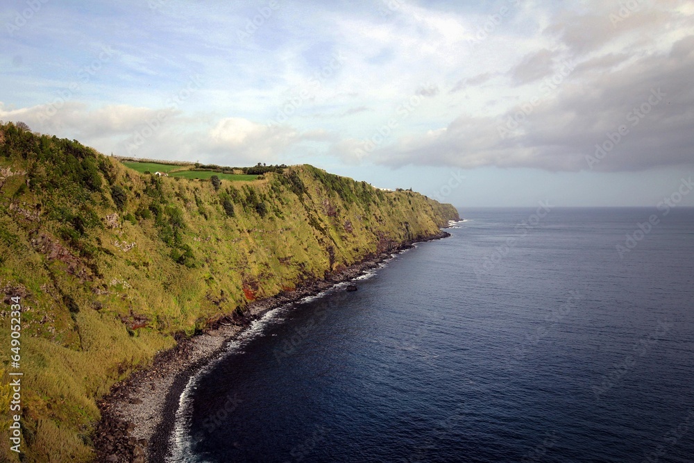 Scenic Atlantic ocean coast near Ponta do Arnel lighthouse, Nordeste town, Sao Miguel island, Azores, Portugal