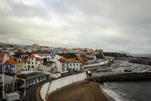 Angra do Heroismo city panoramic view by cloudy morning, Terceira island, Azores, Portugal
