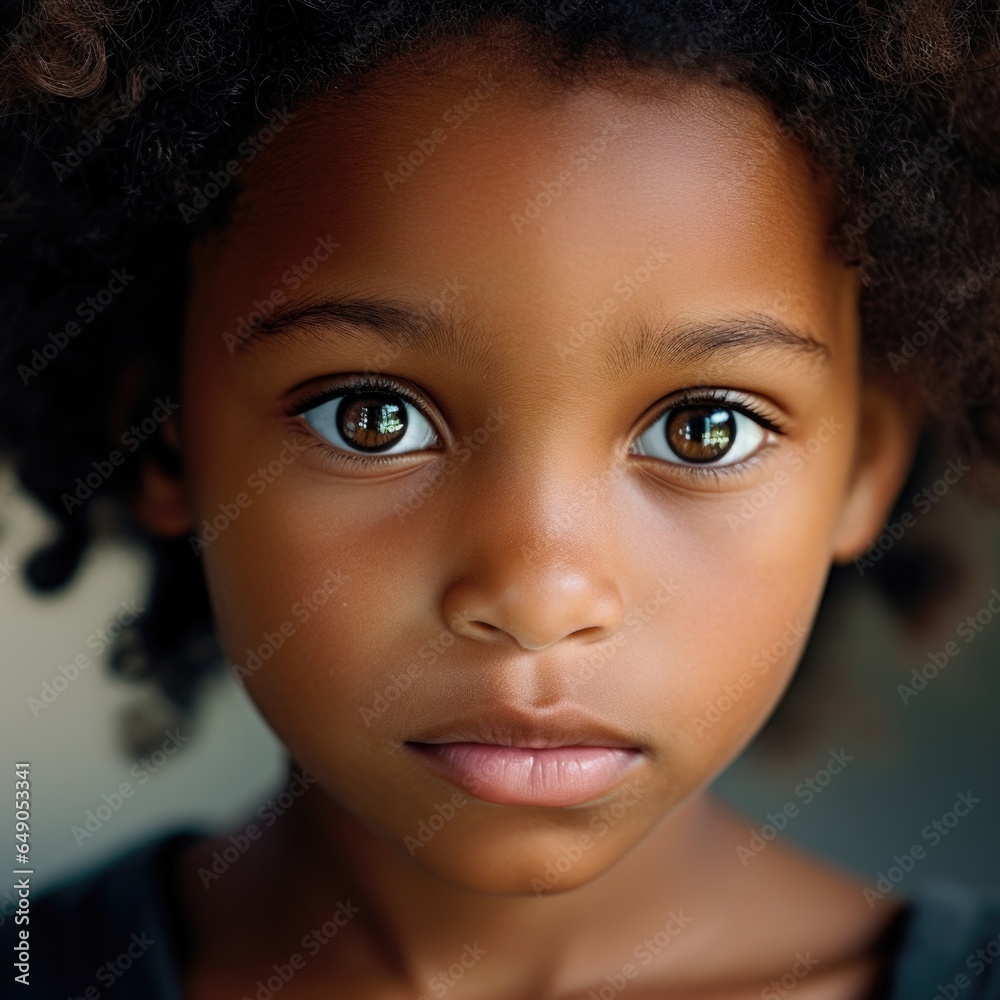 A young African American child, no older than ten, with an insight far beyond her age in her bright eyes. Her innocent face carries the silent plea for a world free of racial bias. A young African American child, no older than ten, with an insight far beyond her age in her bright eyes. Her innocent face carries the silent plea for a world free of racial bias.