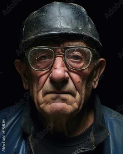 An elderly man, his skin deeply etched from years toiling in a factory. He wears a cap and his steelrimmed glasses reflect the passion in his eyes as he fights for safer working conditions.