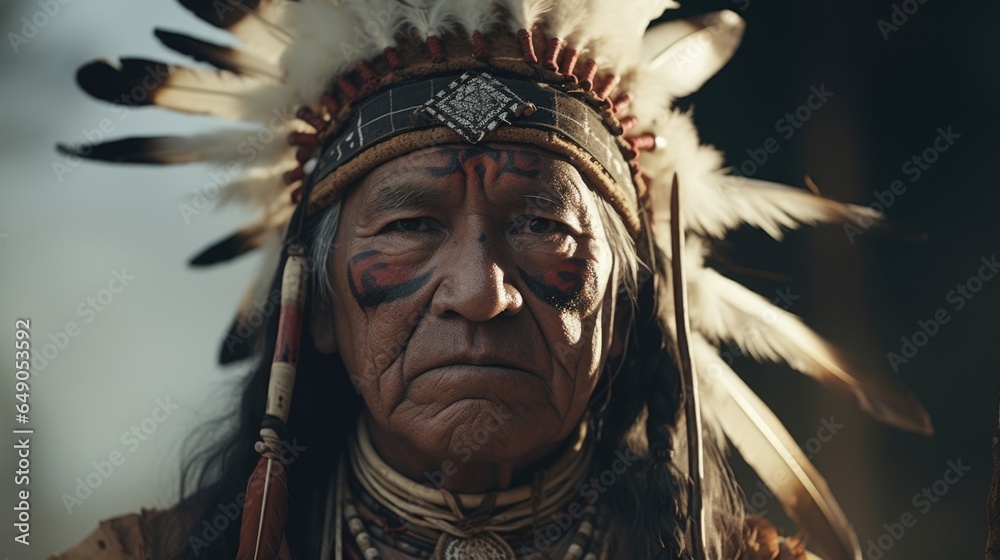 A charismatic indigenous leader, his face marked with a sense of inner peace and the steely determination of a man unyielding in his quest for the recognition of the identities and languages A charismatic indigenous leader, his face marked with a sense of inner peace and the steely determination of a man unyielding in his quest for the recognition of the identities and languages
