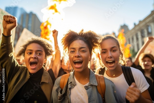 A group of teenage environmental activists, their fiery eyes and bold slogans demonstrating a generation not just aware of but fighting climate change. They symbolize awakening and hope,