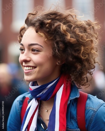 A passionately engaged college student majoring in gender studies. An active participant in rights rallies, her hair bandana and unusually large college ring speaks volumes of her vigor
