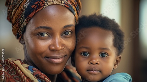 An African woman and her child are seen waiting patiently at a healthcare facility. Her stoic expressions speak volumes about her experiences with healthcare disparities, reinforcing the