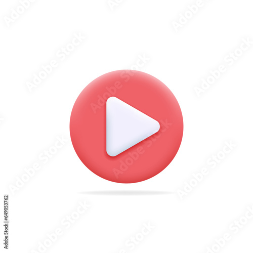 Play button. 3d play icon for tv, video, movie watch, online, live stream concept, player, social media, app, ui, webpage interface design. Audio, video playback symbol. Isolated vector illustration