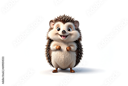 3D cartoon style happy smiling hedgehog standing on an isolated empty white background - Generative AI