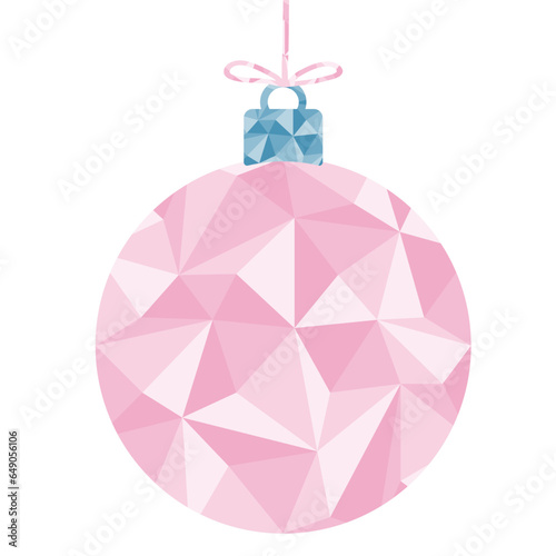 Pink festive ball with triangle geometric pattern, Christmas tree decoration toy, vector