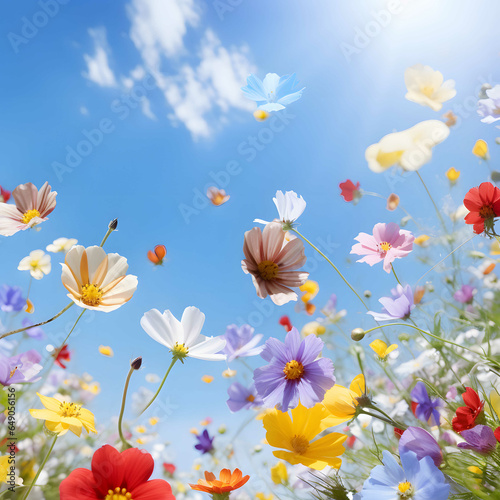 Floral spring concept of fresh flowers. Flowers in the field.
