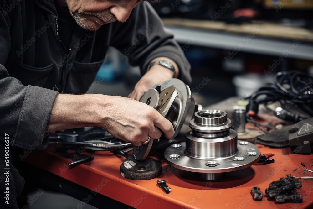 A man is operating and repairing mechanical parts