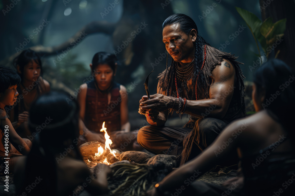 Indigenous storytellers performing traditional tales in their native language to captivated audiences. Generative Ai. Indigenous storytellers performing traditional tales in their native language to captivated audiences. Generative Ai.