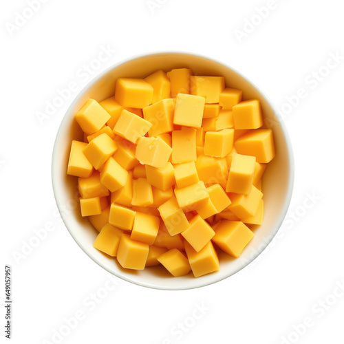 A Bowl of Cheddar Cheese Cubes Isolated on a Transparent Background