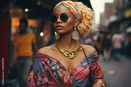 Vibrant street fashion scene with people flaunting eclectic styles and accessories. Generative Ai.