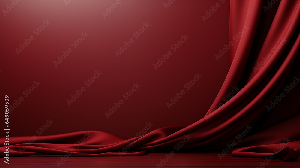 Left Side Red dark red wall with dark red curtain on the left side, red curtain ...