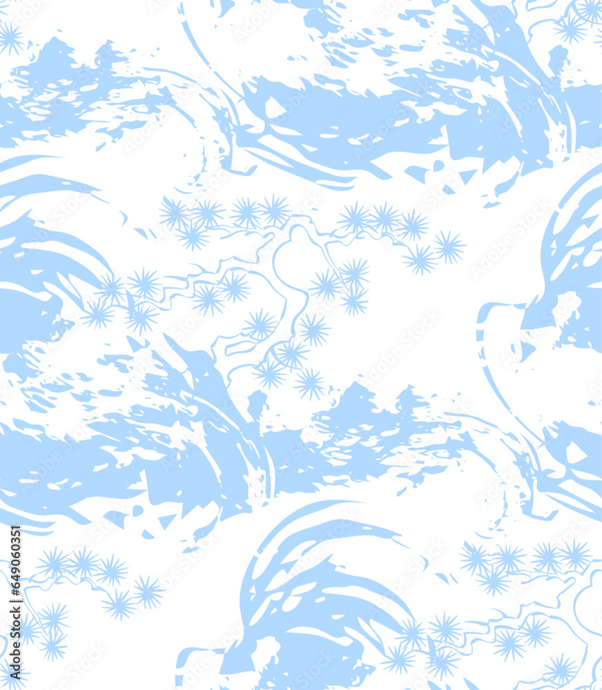 pine branch blue white japanese chinese traditional vector illustration card background seamless pattern colorful watercolor ink textured
