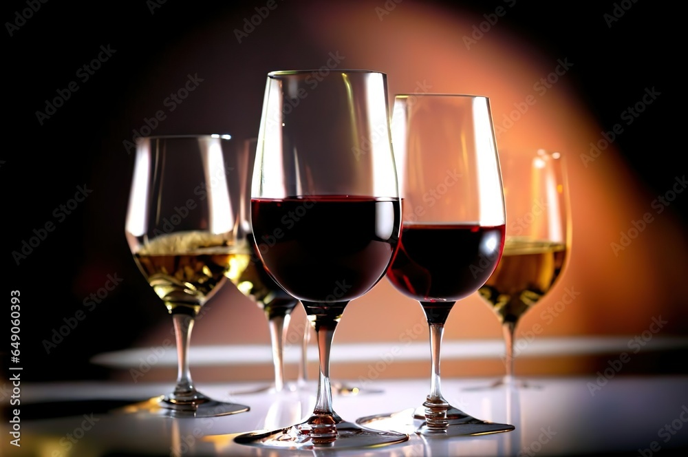 ワインを注いだたくさんのグラスワイン、テイスティングのイメージ