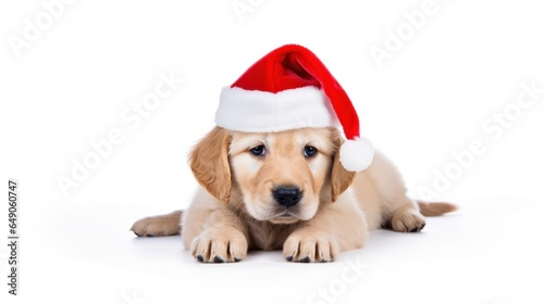 Cute puppy wearing Santa hat on white background. © Pro Hi-Res