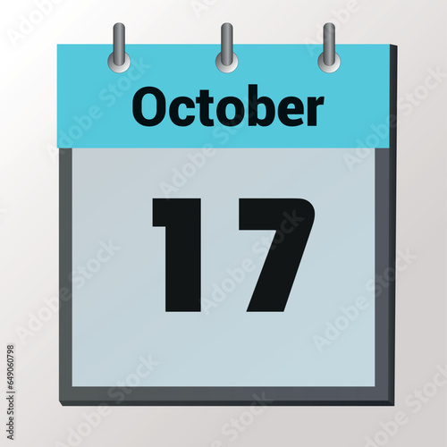 vector page of October month calendar and highlighted date October 17