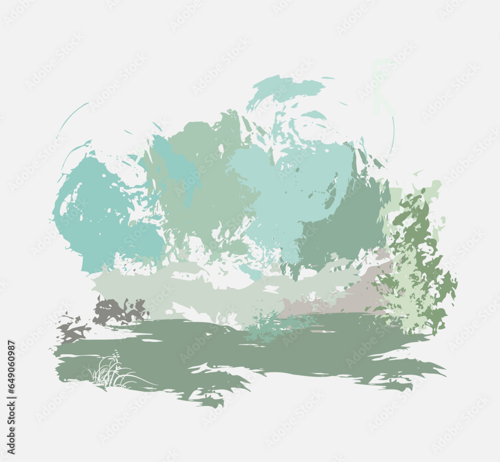 forest pastel japanese chinese traditional vector illustration card background colorful watercolor ink textured korean