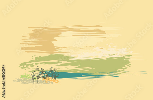 landscape mountains pastel japanese chinese traditional vector illustration card background colorful watercolor ink textured korean