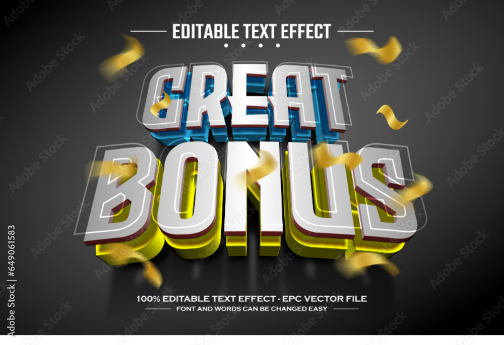 Great bonus 3D editable text effect template Great bonus 3D editable text effect template