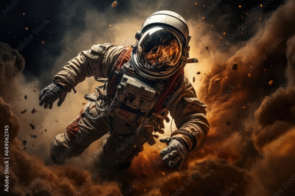 Astronaut flies through an explosion Astronaut flies through an explosion