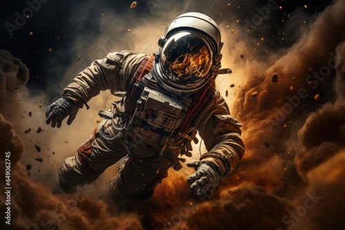 Astronaut flies through an explosion