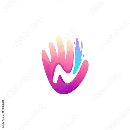 Hand people care logo colorful  letter N logos  swoosh