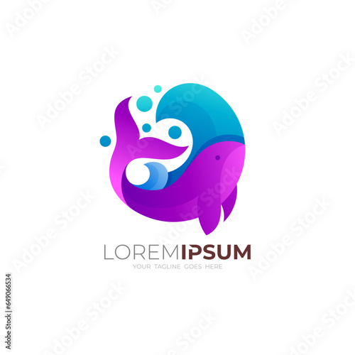 Whale tail stock, images logo design, tail with circular waves, Fish icon