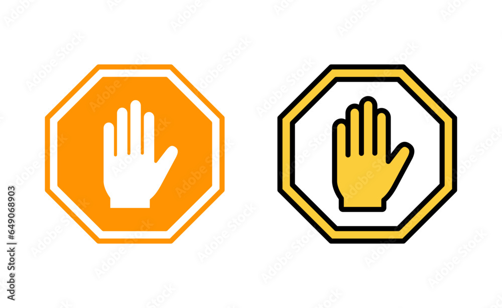 Stop icon set for web and mobile app. stop road sign. hand stop sign and symbol. Do not enter stop red sign with hand