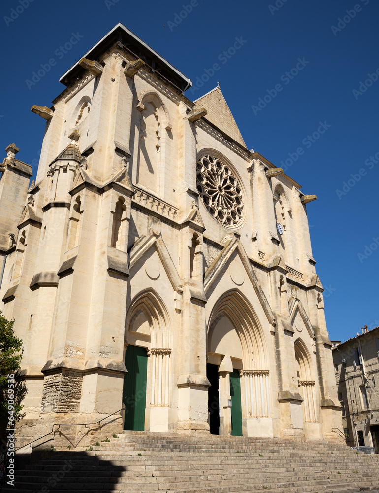 Close-up view of Saint Roch church in Montpellier, France built in neo-gothic style