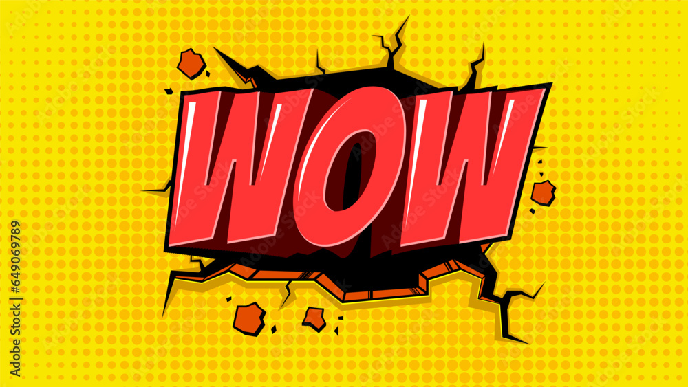 Fototapeta premium wow comic with crack hole carton style on yellow Background