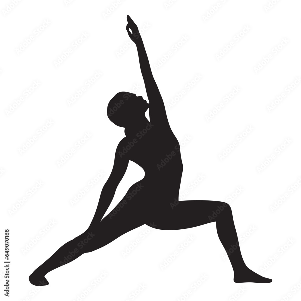 Silhouette of a Young Woman Practicing Yoga, Standing in Reverse