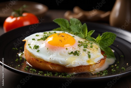Fried eggs for breakfast. Background with selective focus and copy space