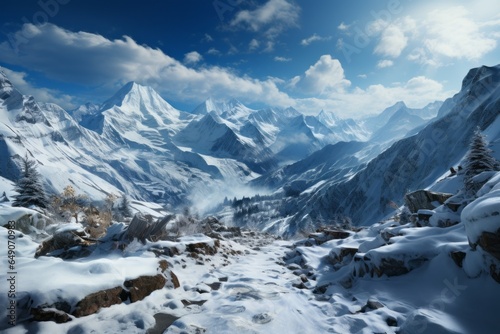 Mountains covered in snow for winter holidays. Merry christmas and happy new year concept. Background