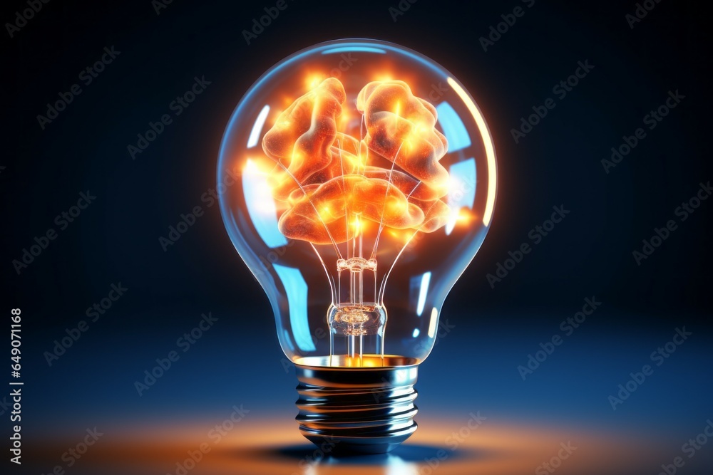 Brain light bulb human brain glowing inside of light bulb. Conceptual symbol of idea and insight Brain light bulb human brain glowing inside of light bulb. Conceptual symbol of idea and insight