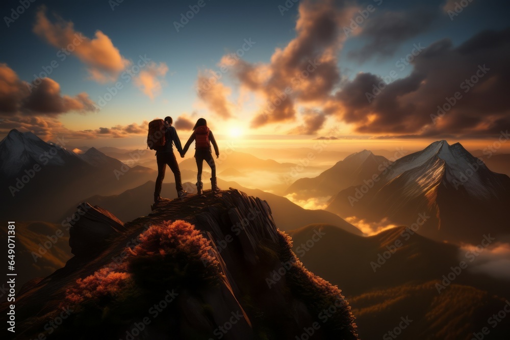 Climbers in the mountains. Background with selective focus and copy space