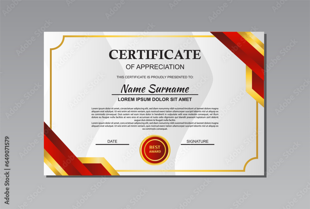 red and gold horizontal certificate template design in abstract style ...