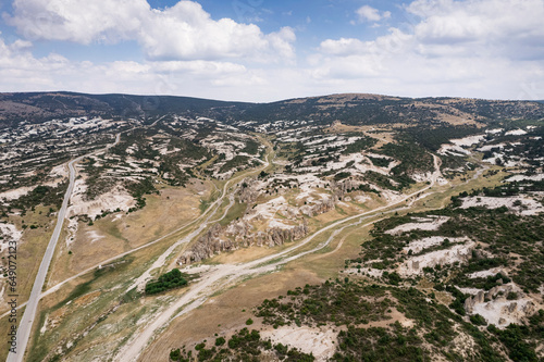 Historical ancient Frig (Phrygia, Gordion) Valley. Tomb (shrine, turbe) and old cemetery. Frig Valley is popular tourist attraction in the Yazilikaya, Afyon - Turkey. photo